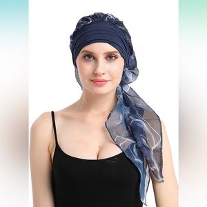 NWOT Blue Headwear Turban for Women Long Hair Head Scarf Headwraps Cancer Hats